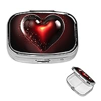 Red Heart Pill Box Small Metal Pill Case for Purse & Pocket 2 Compartment Pill Organizer with Mirror Travel Pillbox Medicine Case Portable Pill Container Unique Gift
