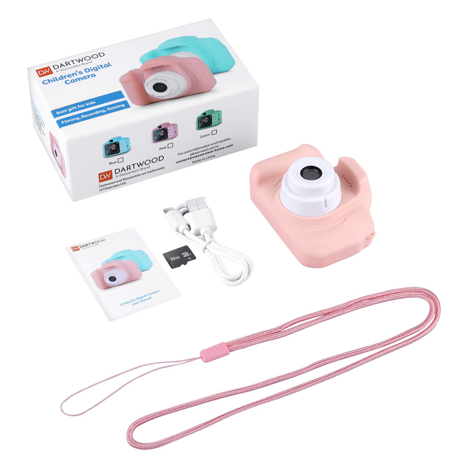 Dartwood 1080p Digital Camera for Kids with 2.0” Color Display Screen & Micro-SD Card Slot for Children - 32GB SD Card Included (Pink)