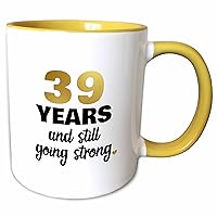 3dRose 39 Year Still Going Strong, Yellow Mug, 11 oz