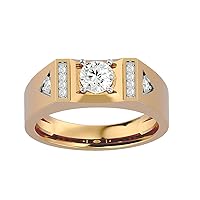 Certified 14K Gold Ring in Round Cut Moissanite Diamond (0.67 ct), Round Cut Natural Diamond (0.11 ct) with White/Yellow/Rose Gold Wedding Ring for Women