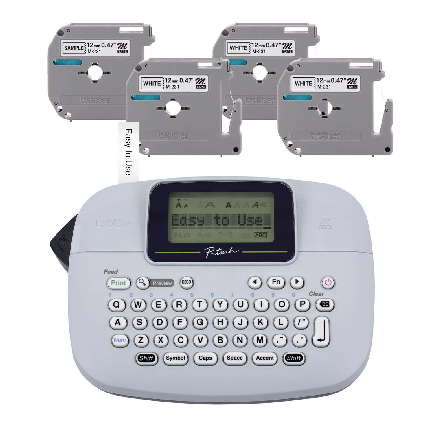 Brother PT-M95 P-Touch Monochrome Label Maker Bundle (4 Label Tapes Included)