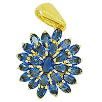 22k Yellow Gold Plated Cubic Zirconia CZ Blue Sapphire Color AAA Flower Thai Pendant Choker Jewelry Beads Charm 2 2.2 cm