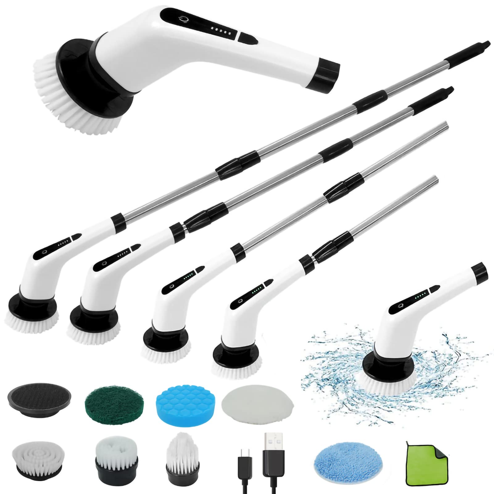 Electric Spin Scrubber, Cordless Bathroom Scrubber, Power Brush Floor Scrubber with Adjustable Handle, 7 Multi-Purpose Cleaning Brush Heads, for Bathtub,Tile, Shower, Window and Kitchen