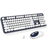 Wireless Keyboard and Mouse, Retro Full Size Typewriter Keyboard and 3 Adjustable DPI Mouse Combo for Windows 7/8/10, Laptop, Desktop, PC, Computer (Dark-Blue)