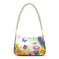 Shoulder Bags for Women Spring Flowers Floral Hobo Tote Handbag Small Clutch Purse with Zipper Closure