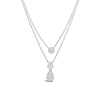 The Diamond Deal 18kt White Gold Womens Necklace Double Chain Pear-shaped VS Diamond Pendants 0.61 Cttw (16 in, 2 in ext.)