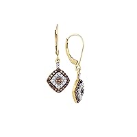 10k Yellow Gold Chocolate Brown Diamond Sparkling Diamond Halo Dangle Earrings 1/2 Ctw.