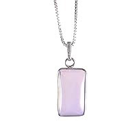 925 Sterling Silver Plated Square Opalite Small Pendant necklace Jewelry