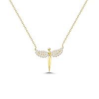 14K Solid Gold Angel Necklace, Dainty initial Angel Necklace, Minimalist Angel Necklace