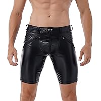 YiZYiF Men's Faux Leather Cargo Shorts Short Leg Bermuda Shorts Lederhosen Zipper Pouch Pants