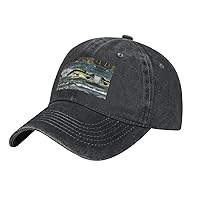 Bass Fishing Wave Print Unisex Adjustable Baseball Caps Washed Denim Trucker Hat Baseball Low Profile Dad Hat