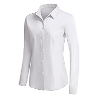 Womens Cotton Button Down Shirts for Women Fitted Long Sleeve Formal Dress Shirt Work Blouses Tops