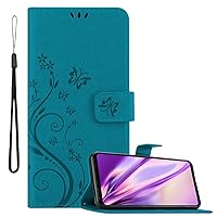 Book Case Compatible with Asus ROG Phone 5 in Floral Blue - Cover in Flower Design with Magnetic Closure, Stand Function and 3 Card Slots - Wallet Etui Pouch PU Flip