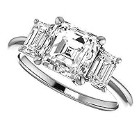 2 CT Moissanite Petite Ring Moissanite Asscher Cut Rings for Women Promise Gifts for Her Three Stone Wedding Ring