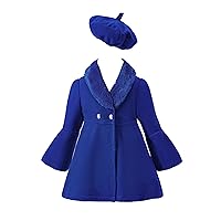 iiniim Toddler Girls Wool Blend Pea Coat Jacket Kids Winter Warm Windproof Outerwear with Beret Hat