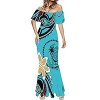 Womens Dresses 2023 Polynesian Dress Short Sleeve Crewneck Summer Print Sexy Plus Size Bodycon Dress