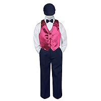 5pc Baby Toddler Kid Boys Navy Pants Hat Bow Tie Burgundy Vest Suits Set (7)
