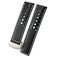21/22mm Calfskin Watch Band Suitable for TAG Heuer Monaco Carrera AUTAVIA Aquaracer 300 Black Red F1 Cowhide Strap (Color : Black White- Silver, Size : 21mm)