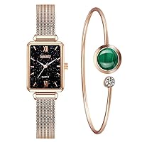 Fashion Personality Ladies Watch Alloy Mesh Belt Small Green Watch Niche Trend Ladies Square Head Quartz Watch Bracelet, Suitable for Everyone Who Loves Beauty