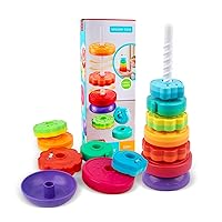 Spinning Stacking Toys for Babies 12+ Month Rainbow Ring Flowers Animals Fruits Theme Stacker ABS Toys for Toddlers 1-3 Montessori Educational Learning Sensory Toy,Stacking Toy for Kids