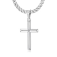 MILACOLATO 925 Sterling Silver Cross Necklace for Men Women 5mm Strong Diamond-Cut Stainless Steel Figaro Link Chain or Cuban Link Curb Chain Crucifix Pendant Necklace Beveled Edge Cross Chain Necklace Jewelry 16-30 Inches