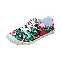 Womens Casual Sneakers Slip-On Canvas Low Cut Shoes for Women Christmas Print Breathable Casual Womens Shoes Flats
