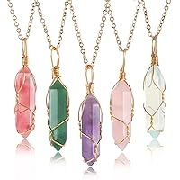 5 Pcs Natural Hexagonal Crystal Necklace for Women Reiki Healing Crystals Pendant with Tree Wire Wrapped Gemstone Quartz Stone Pendants Necklaces for Girl