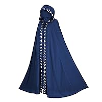 Wizard Cloak 58 IN Long Hooded Flower Brim Halloween Cloak Adult Renaissance Medieval Drawstring Black Cape Unisex Gothic Blue L-XL