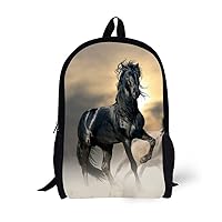 Bookbag Football Backpack 17 Inch Black Studuent Bag for Kids Boys Mens Animal Design (horse backpack)