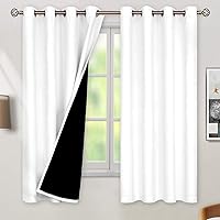 BGment Thermal Insulated 100% Blackout Curtains for Bedroom with Black Liner, Double Layer Full Room Darkening Noise Reducing Grommet Curtain (52 x 63 Inch, Pure White, 2 Panels)