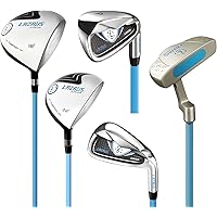 Premium Kids Golf Clubs Set Or Individuals for Boys or Girls - Junior Golf Clubs - Driver, Fairway Wood, 7 Iron, PW, Putter - Blue or Pink