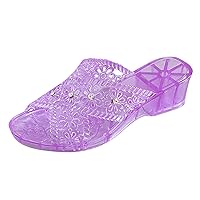 Women's Comfort Slides Sandals Plastic Jelly Rhinestone Slippers Medium Heel Flat Thick Sole Casual Shoes Cloud Slides for Women Pillow Slippers