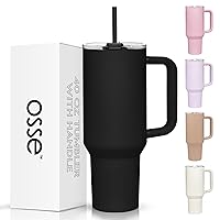 40oz Tumbler with Handle and Straw Lid | Double Wall Vacuum Reusable Stainless Steel Insulated Water Bottle Travel Mug Cup | Modern Insulated Tumblers Cupholder Friendly (Black)