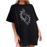 Summer Oversize Tops for Women, Fashion Y2k Casual Short Sleeve T-Shirt Crewneck Loose Comfy Soft Tee Loose Fit Blouse