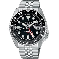SEIKO Men's 42.5mm Stainless Steel Automatic Mechanical Watch, SSK001, Black, GMT Model, Made in Japan, Bracelet Type