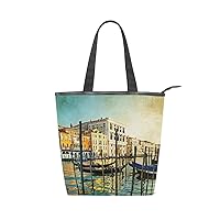 ALAZA Tote Canvas Shoulder Bag Venice Italy Vintage Womens Handbag