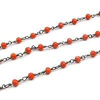 Rosary Chain / 3mm x 4mm Faceted Rondelle Crystal Beads/Plated Copper - Sold by The Foot - Beaded Chain in Orange Gunmetal
