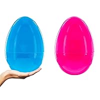 Set of 2 Pink and Blue Giant Jumbo Size Fillable Plastic Easter Eggs, 10 Inches
