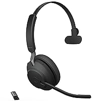 Jabra Evolve2 65 UC Wireless Headset with Link380a, Mono, Black – Wireless Bluetooth Headset for Calls and Music, 37 Hours of Battery Life, Passive Noise Cancelling Headphones