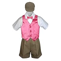 5pc Baby Toddler Boys Dark Khaki Shorts Hat Coral Bow Tie Vest Suits Set (Large:(12-18 months))