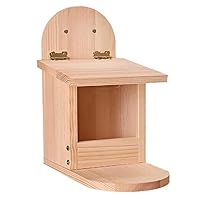 Squirrel Feeder, Visible Wooden Squirrel House with Mobile Coat, Funny Squirrel Feeder with a Long Outside Food Platform