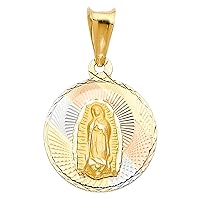 14k Yellow White Rose Gold Lady Guadalupe Coin Pendant Virgin Mary Charm Solid Tri Color 20 x 15 mm