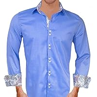 Blue with White and Brown Paisley Designer Dress Shirts - Made in USA