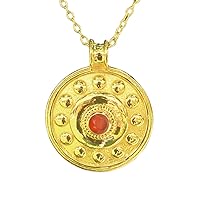 SILCASA Orange Carnelian Single Round Stone 925 Sterling Silver With Gold Plated Pendant With Chain