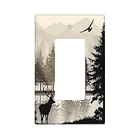 Farmhouse Misty Forest Deer Tree 1 Gang Single Rocker Light Switch Cover Rustic Wall Plate Decorative Outlet Electrical Receptacle Faceplate for Bathroom Kitchen Bedroom