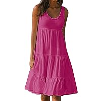Women Beach Vacation Dresses 2024 Scoop Neck Flowy Tank Dress Summer Casual Sundresses Cute Summer Boho Beach Dress