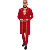 African Clothes for Men Embroidery Blazer Shirts Pants Hats 4 Piece Set Chain Dashiki Outfits for Wedding Evening