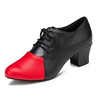 TDA Women's Comfort Low Heel Lace-up Leather Salsa Tango Ballroom Latin Modern Dance Wedding Shoes