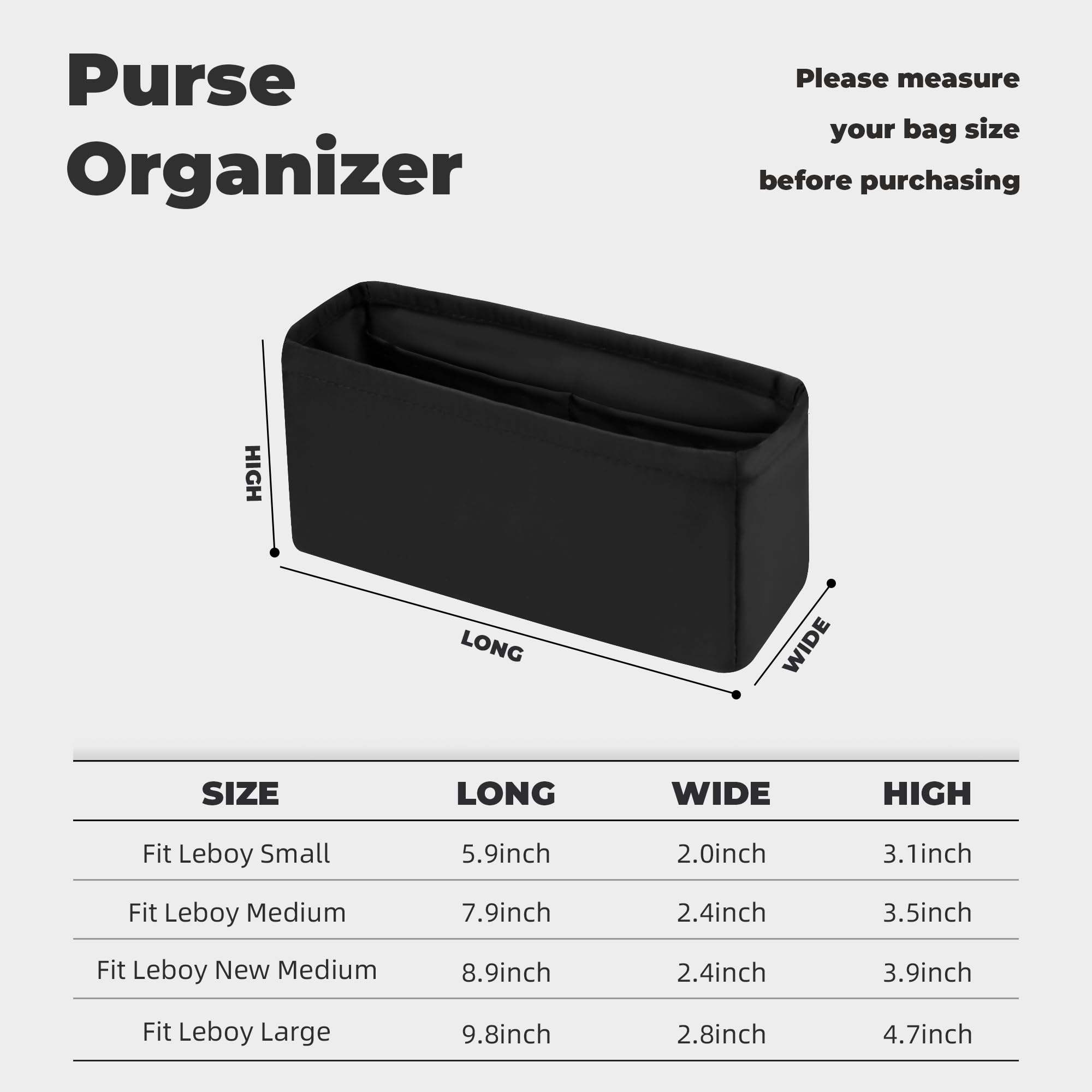 XYJG Purse Handbag Silky Organizer Insert Keep Bag Shape Fits LV Chanel Leboy Small/Medium/New Medium/Large Bags, Luxury Handbag Tote Lightweight Sturdy(Small 20,Black)