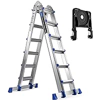 HBTower Ladder, A Frame 6 Step Extension Ladder, 22 Ft Multi Position Ladder with Removable Tool Tray and Stabilizer Bar, 330 lbs Capacity Telescoping Ladder for Household and Outdoor Work